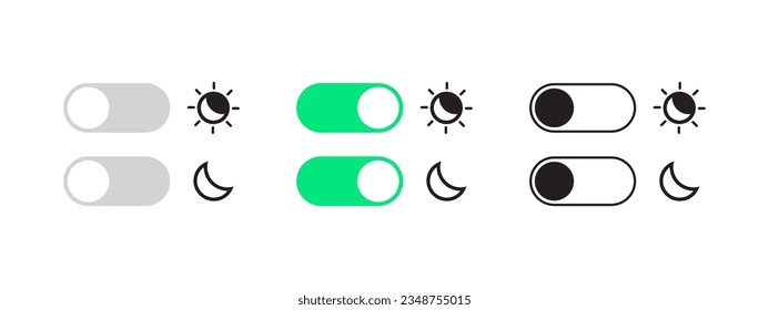 Iconos de conmutación de modo nocturno diario. Iconos de la interfaz del coche. Gráficos escalables para vectores