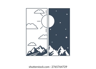 Day and Night Mountain Landscape Contrast