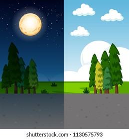 Day and night nature scene illustration