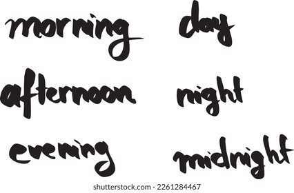Day and Night, Numbers, Times a Day, Times a Week. Hand drawn by black Ink. Sign for card and Texture