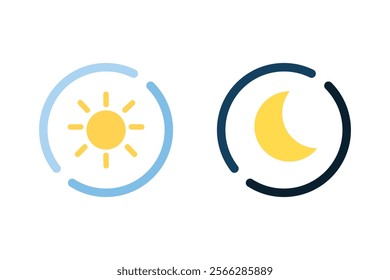 Day and night outline icon set. Sun and moon sign. Natural, cycle, contrast, season concepts. Flat modern vector design isolated illustration.