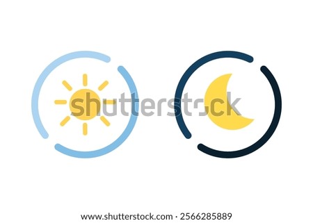 Day and night outline icon set. Sun and moon sign. Natural, cycle, contrast, season concepts. Flat modern vector design isolated illustration.