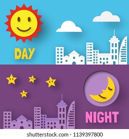 day and night paper cut, vector design