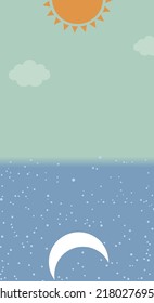 Day and night Pattern, Weather green and blue Backgrounds, Things to see Day and Night Backgrounds, Star Wallpaper Love Cards Vector Stock Vector Illustration, cartoon, sun, moon, cloud, stars.