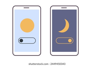 Day and night phone mode isolated concept. Vector flat cartoon graphic design illustration