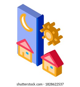 day and night remote work icon vector. isometric day and night remote work sign. color isolated symbol illustration