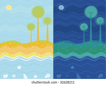 Day and night sea background