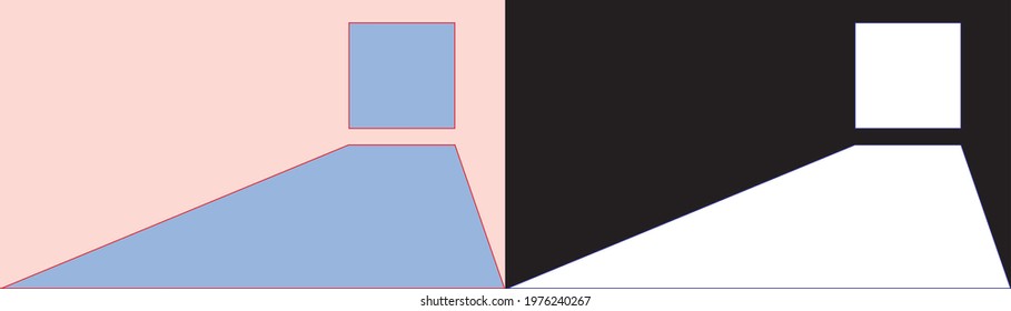 Day and Night set of creative minimalist contemporary art illustrations for wall decoration, postcard, brochure cover design. Playful composition of basic geometric shapes. Perspective architecture.