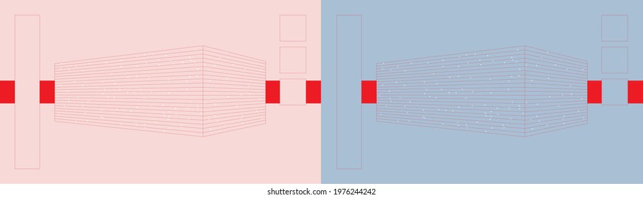 Day and Night set of creative minimalist contemporary art illustrations for wall decoration, postcard, brochure cover design. Playful composition of basic geometric shapes. Perspective architecture.