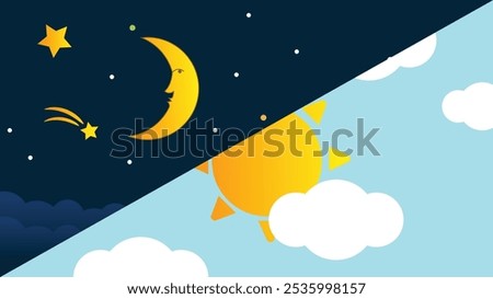 Day and Night Shift Illustration. Passing of time, weather, dark and sunny hours vector illustration