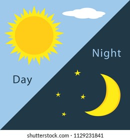 Day and night sign, icon, label, theme. Vector illustration