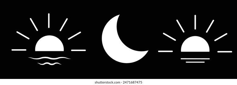 Day and night signs, sun and moon, set of vector images. Vector Illustration.