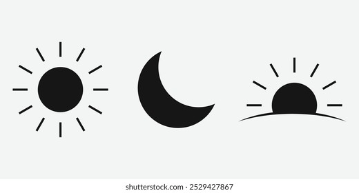 Sinais de dia e noite, sol e lua, conjunto de imagens vetoriais. Ilustração de vetor. Ilustração de Vetor de Pôr do Sol. Cena Noturna De Dia Ao Sol, Lua .