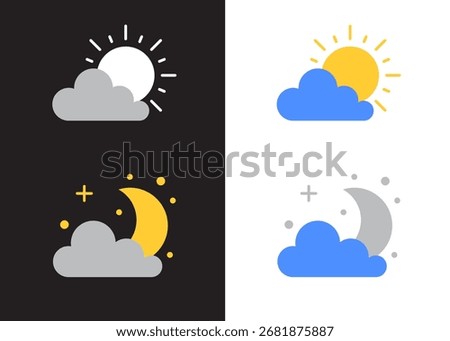 Day And Night Sky With Sun, Half Moon And Cloud stock illustration