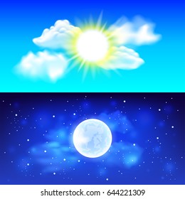 Day And Night Sky Vector Background Photo-realistic Illustration