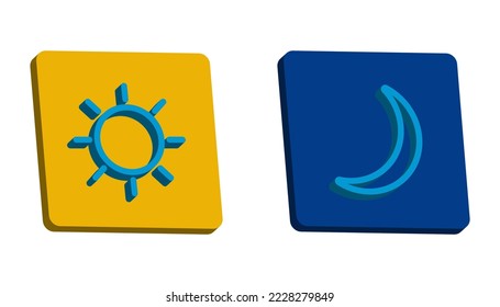 Day and night of sun and moon in 3d style on white background. Vector illustration.