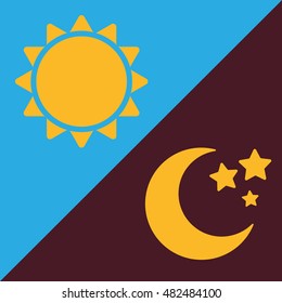 Day and night, sun and moon. Flat icons isolated on background