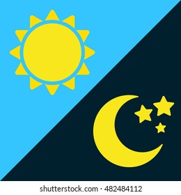 Day and night, sun and moon. Flat icons isolated on background