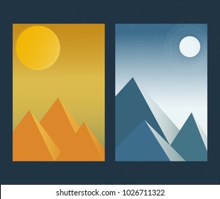 Day and night, sun and moon Illustration of the sky and air banner of the mobile app background.