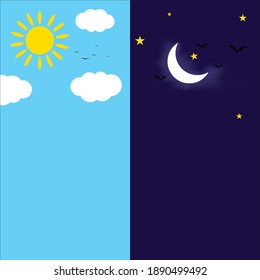 Day And Night, Sun And Moon. Vector Illustration