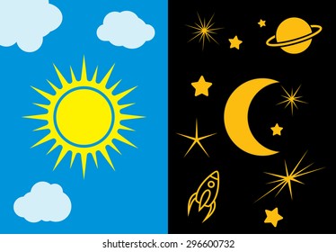 Day and night sun and moon vector illustration