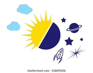 Day and night sun and moon vector illustration