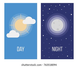 Dia e Noite. Sol e Lua. Ilustração vetorial