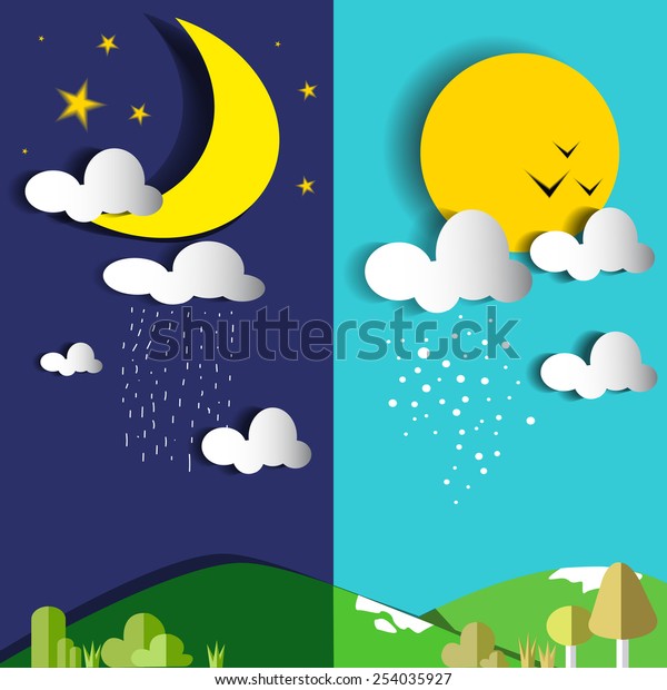昼と夜 日と月のベクター画像イラストフラットデザイン のベクター画像素材 ロイヤリティフリー