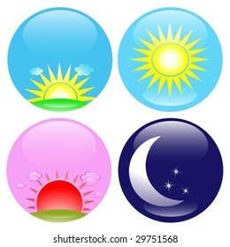 Day, Night, Sunrise And Sunset Icon Set. Vector. Jpeg Also Available In My Port.