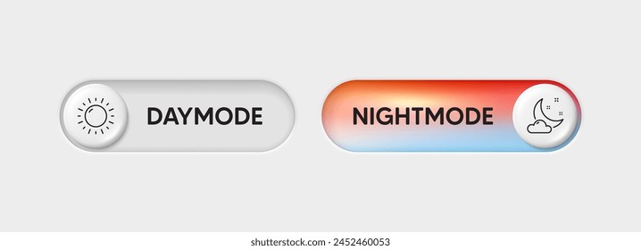 Day night switch buttons. Mobile app interface design concept. Dark mode switch icon. Day and night mode app buttons. Switch toggle app gradient interface. Night mode slider. Vector