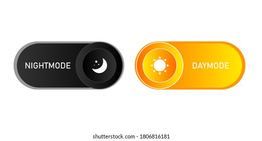 Day night switch. Concept of gadget interface switch to Day and Night mode and ui symbol. Day and Night Mode. Vector On Off Switch. Light and Dark Buttons.