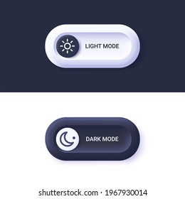 Day night switch - dark mode, light mode switch button. Mobile app interface design concept. 3d vector illustration.