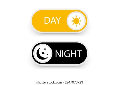 Day and night switch interface design. On and off toggle switch buttons. Day night switch. Day and night mode gadget application. Vector illustration