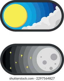 Day and night switch. The web interface icon. Day - sun and clouds, night - moon and stars. Button for changing the mode.