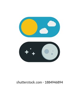 Day and night switcher - web site button with moon and sun to switch the day and night view or mode - isolated vector UI element.