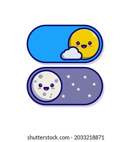 day and night toggle button illustration design with cute sun and moon character mascot