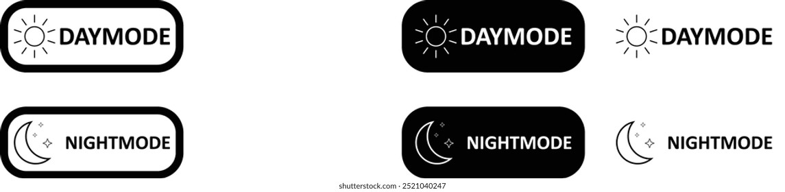 Day and night toggle switch icons set. Collection of on off. Sun and Moon icons for dark light mood. Dark mode and light mode switch button for website and mobile app. day night modes switch isolated.