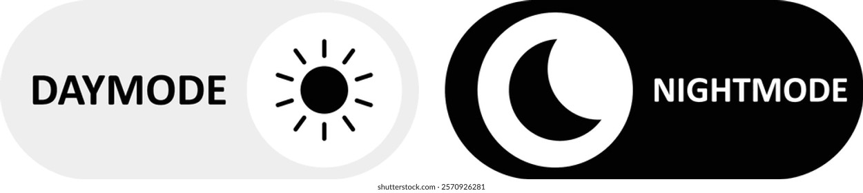 Day and night toggle switch icons set. Collection of on off. Sun and Moon icons for dark light mood. Dark mode and light mode switch button for website and mobile app. day night modes switch isolated.