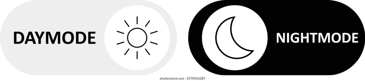 Day and night toggle switch icons set. Collection of on off. Sun and Moon icons for dark light mood. Dark mode and light mode switch button for website and mobile app. day night modes switch isolated.