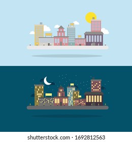Day and night urban landscape. Modern city. 