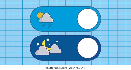 Day and night vector buttons with sun and moon icons