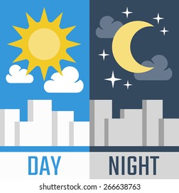 Day and night vector illustration in flat style