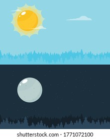 Day and night vector illustrations or banners. Sun and Moon