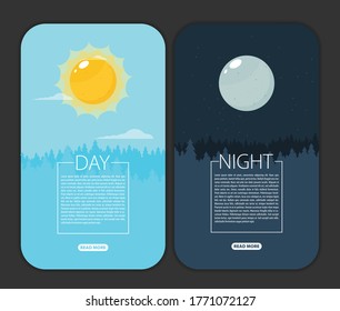 Day and night vector illustrations or banners. Sun and Moon