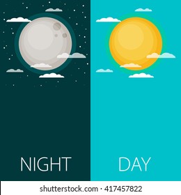 Day and night vector illustrations or banners. Sun and Moon