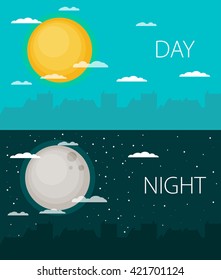 Day and night vector illustrations or banners. Sun and Moon