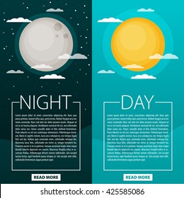 Day and night vector illustrations or banners. Sun and Moon