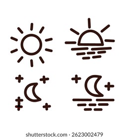 Day and Night Weather Icons – Sun, Moon, and Sunset Outline Pack