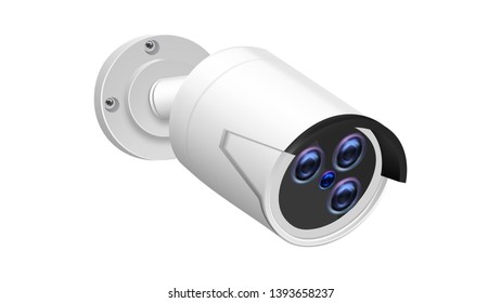 Day And Night Wireless Surveillance Camera Vector. Protection Electronic Video Camera Equipment For Observe And Control Of Territory. Guard Alarm Record System Realistic 3d Illustration