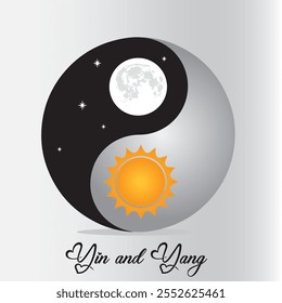 Day and night,sun and moon,yin and yang symbol,an ancient symbol of harmony and balance,vector,all layers are single for any coustomization Eps 10 vector illustration,isolated on gradient background.
